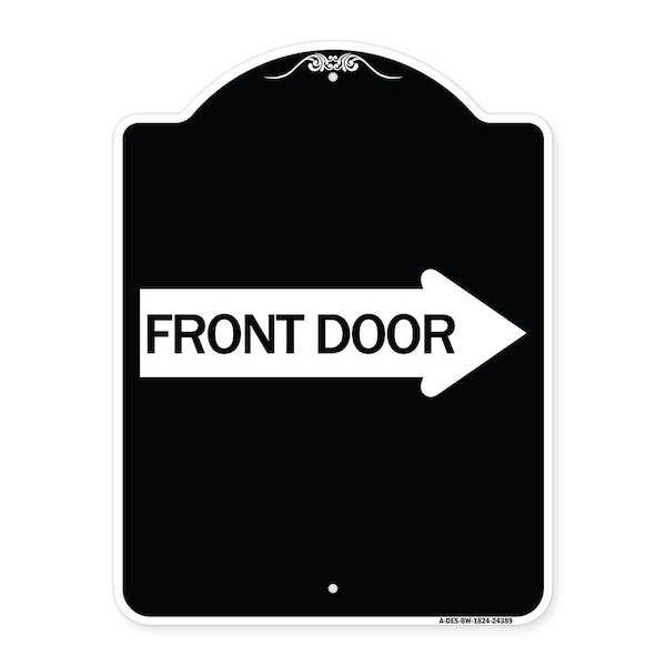 Signmission Front Door With Right Arrow Heavy-Gauge Aluminum Architectural Sign, 24" x 18", BW-1824-24389 A-DES-BW-1824-24389 - main